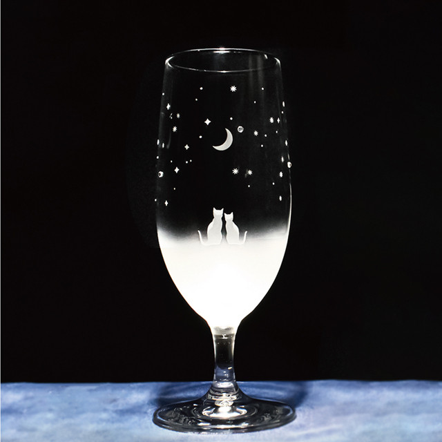 《送料無料》【一緒に見る三日月の夜空 / ピルスナー】 360ml 猫モチーフのグラス　★名入れ加工対応品（有料） 4,277円