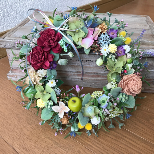 新作＊お買い得商品》多肉植物＊お花のリース＊どちらも可愛い＊二点  