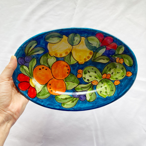 オーバル皿 26cm OVL015 マヨリカ焼き イタリア陶器 青いお皿