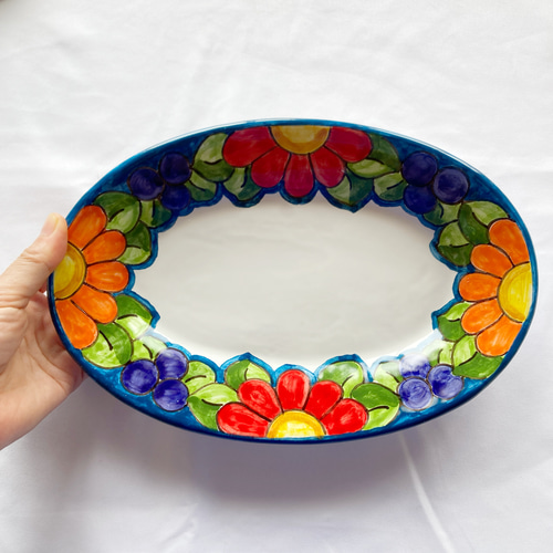 オーバル皿 26cm OVL056 アーティチョーク マヨリカ焼き