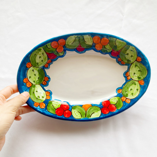 オーバル皿 26cm 花とフルーツ マヨリカ焼き イタリア陶器 OVL057 長皿