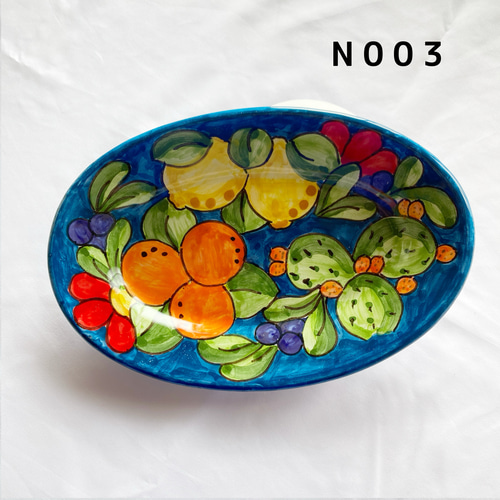 オーバル皿 26cm 花とフルーツ マヨリカ焼き イタリア陶器