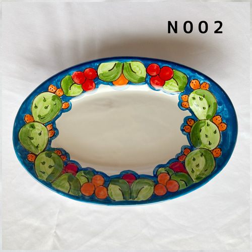 オーバル皿 26cm 花とフルーツ マヨリカ焼き イタリア陶器