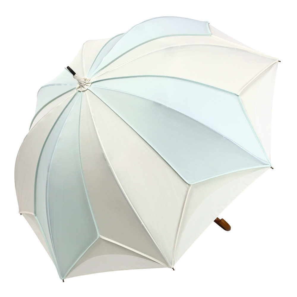 晴雨兼用傘 完全遮光 【逃熱日傘】推しカラー トリコパイピングかわず張り長日傘　ミント×ホワイト
