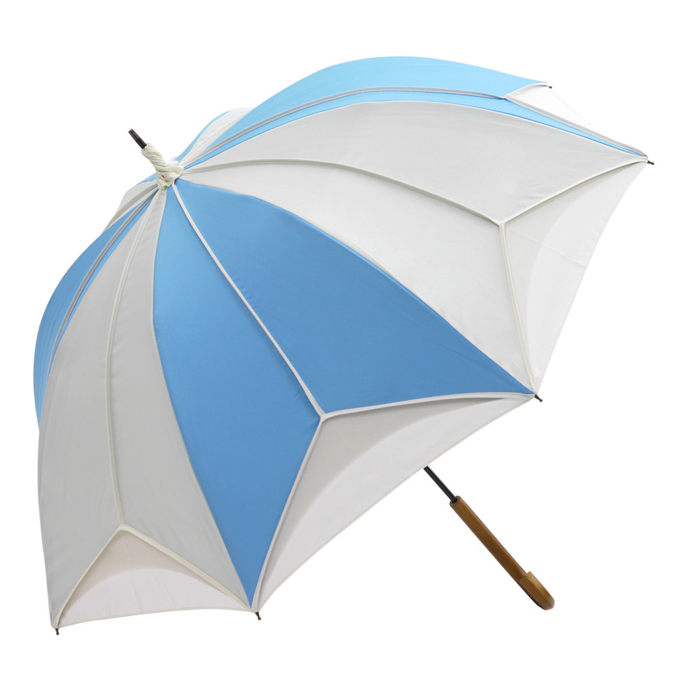 晴雨兼用傘 完全遮光 【逃熱日傘】推しカラー トリコパイピングかわず張り長日傘　ブライトブルー×ミント