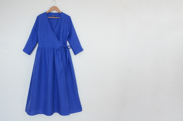 極美品✨ ケイミー ロイヤルブルー カシュクールロングワンピース フォーマル 9 海色のカシュクールワンピース リネン100％ ロイヤルブルー ワンピース