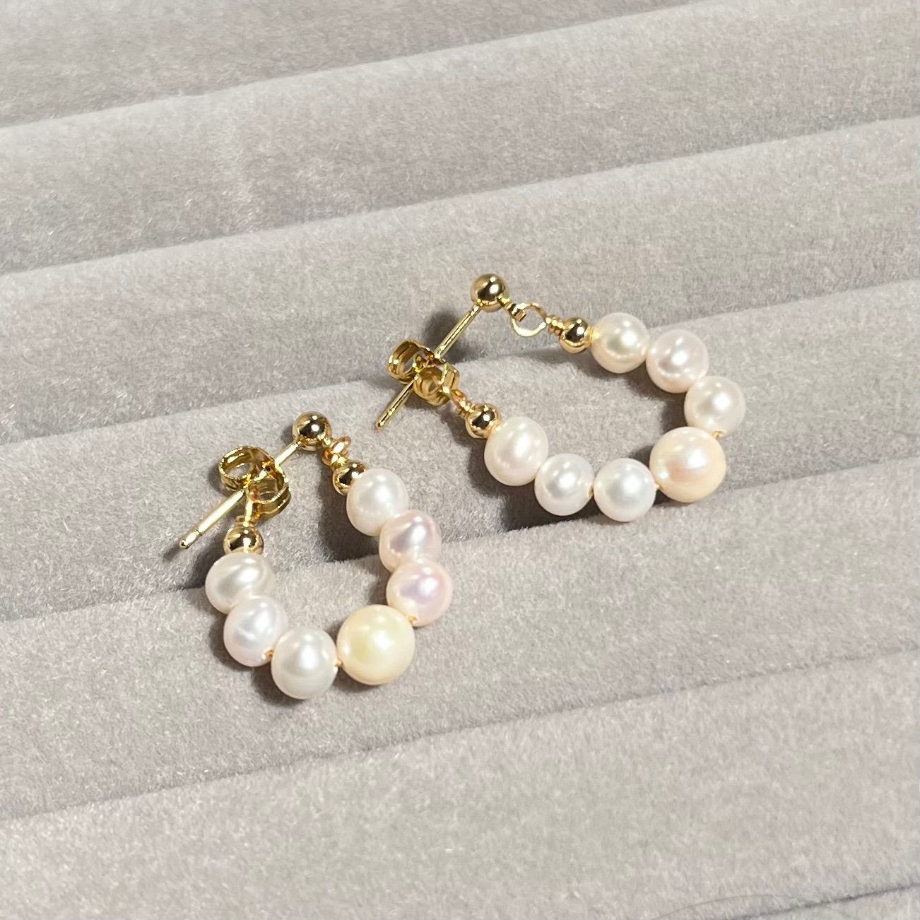 淡水真珠パール＆天然石フープピアス O'SOLEIL  Howlite 天然淡水パールフープピアス｜シルバー925 真珠 タッセル k14