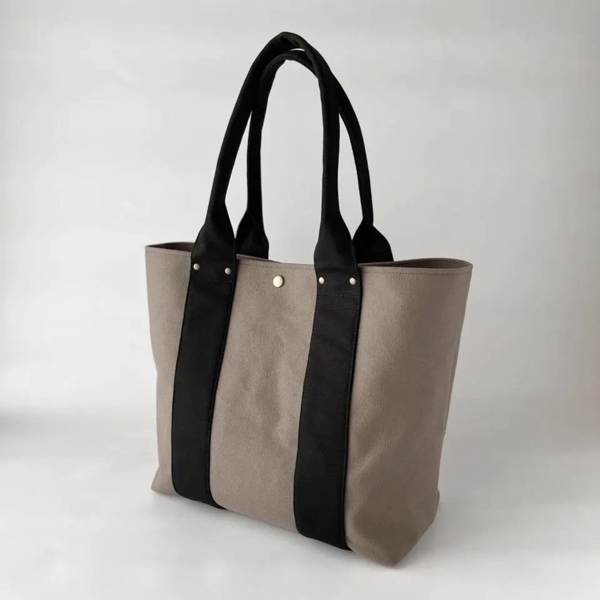 A4対応 8号帆布 大人きれいめ・帆布トートバッグ（ブラウンオリーブ×ブラック）