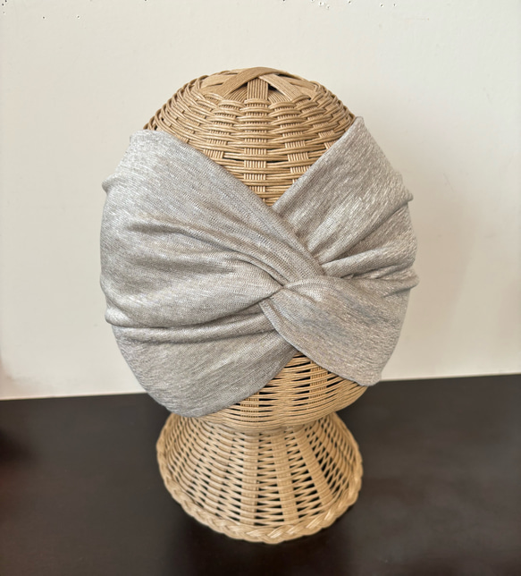 オーガニックリネン ドレープ ノンストレス 超幅広 ターバン ヘアバンド 1枚目の画像