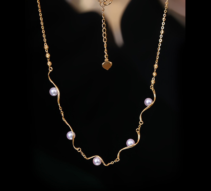 [ヘイズジュエリー] 18Kゴールド オーロラカラー 4.5-5mm アコヤ真珠ネックレス シックな星空 鎖骨チェーン 気質 エ