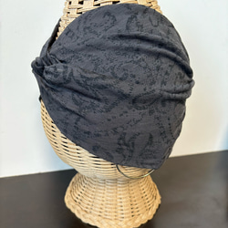 ダマスク柄 柔らか ジョーゼットニット超幅広 ターバン ヘアバンド 2枚目の画像