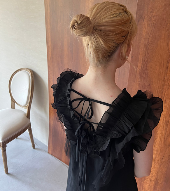 【新送0】フリルが絶妙❤️リボンで抜け感も◎ノースリーブ夏ワンピ【フリルノースリワンピ】 8枚目の画像