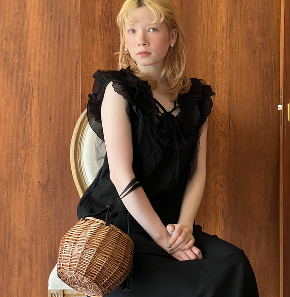 【新送0】フリルが絶妙❤️リボンで抜け感も◎ノースリーブ夏ワンピ【フリルノースリワンピ】 6枚目の画像