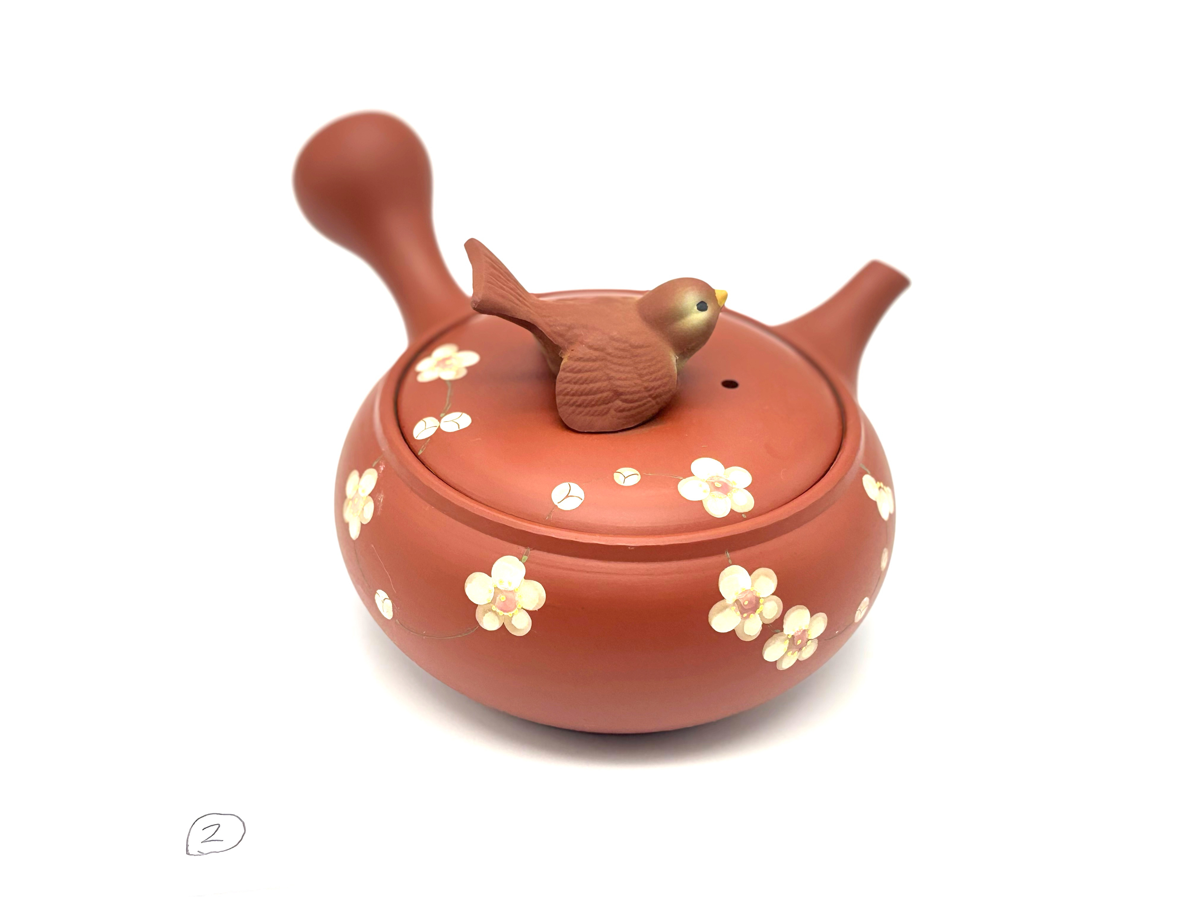 常滑焼の急須　『梅と雀〜セラメッシュ〜②』