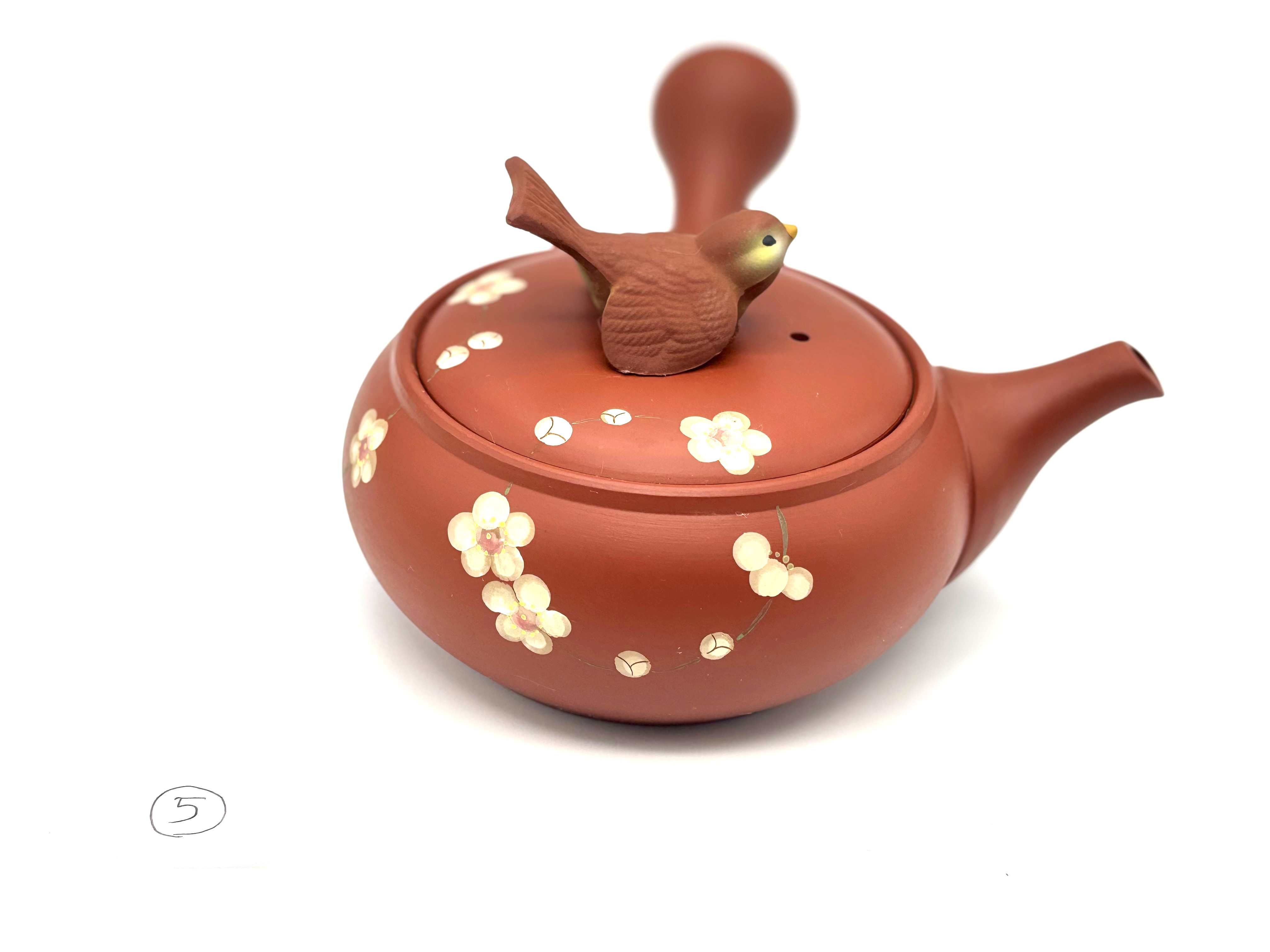 常滑焼の急須　『梅と雀〜セラメッシュ〜④』