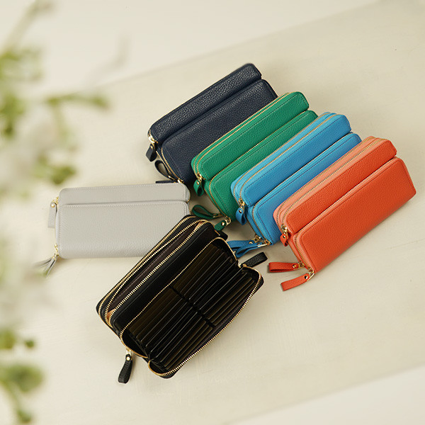 3Wayファスナー付！大容量長財布 シュリンク ダブルファスナーラウンド財布 MJ6143