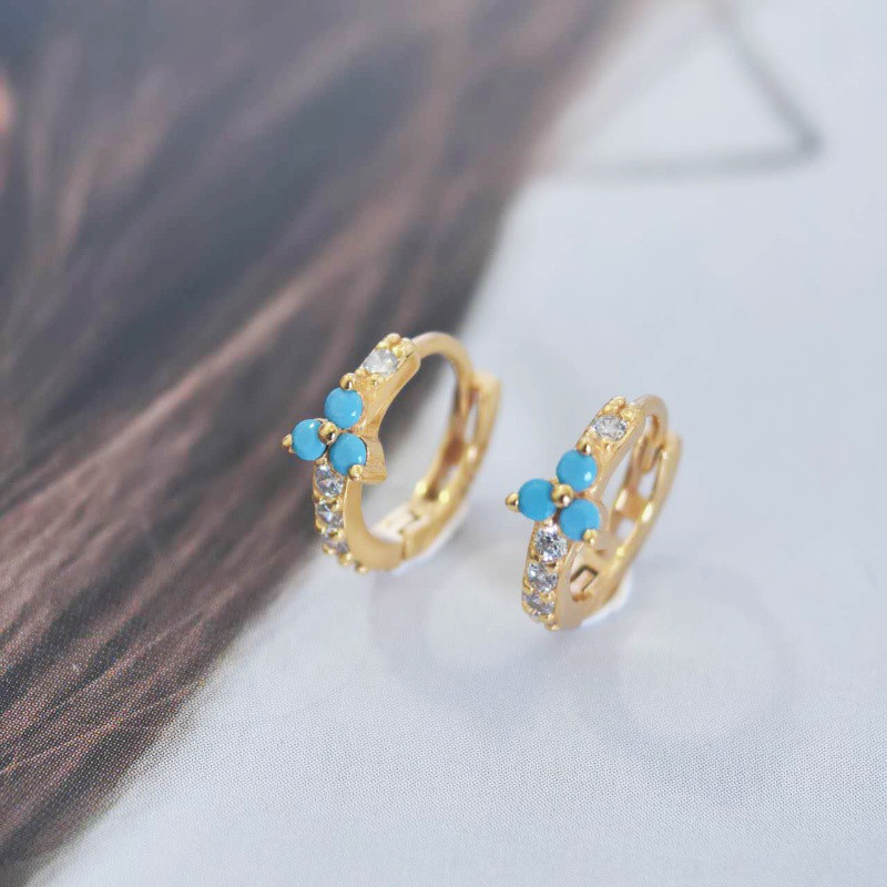S925 爽やか ターコイズ フラワー フープピアス リングピアス