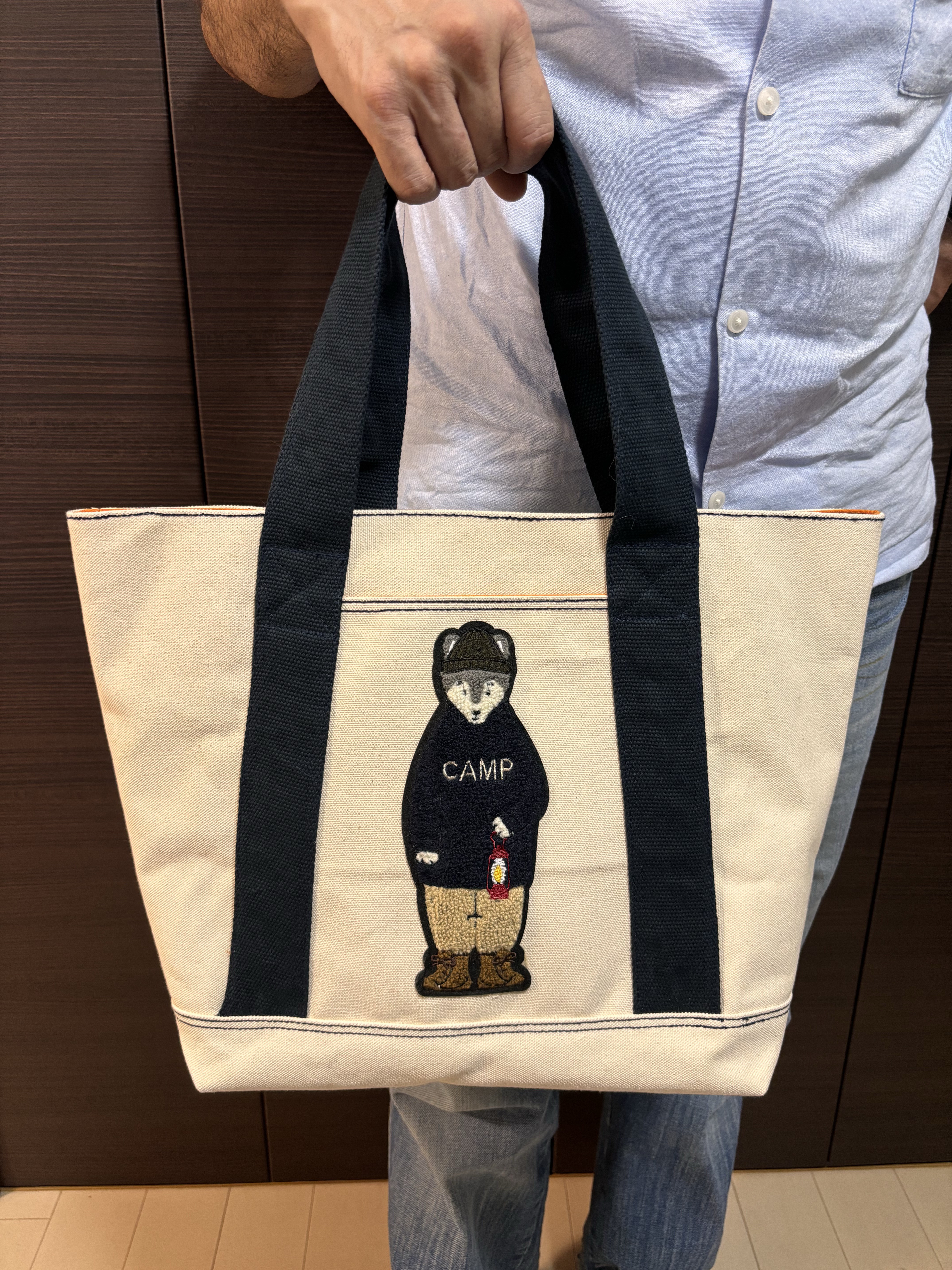 【034】ふわふわ刺繍ベアのトートバック（ベージュ）（Mad Hatter）