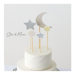 ケーキトッパー フラワー リーフ スター ムーン くすみカラー ラミネート加工 6枚目の画像