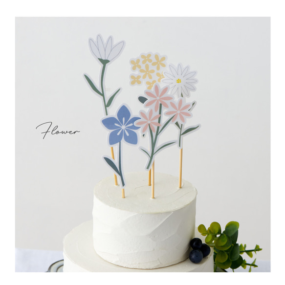 ケーキトッパー フラワー リーフ スター ムーン くすみカラー ラミネート加工 4枚目の画像