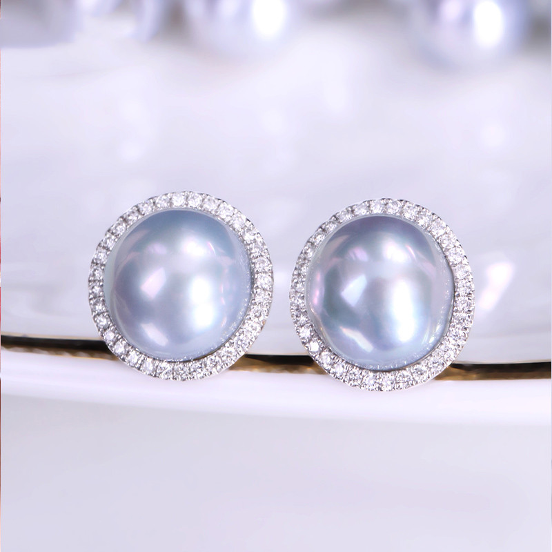 [ヘイズジュエリー] 18Kゴールド ブルーブラッド バロック オーロラ シルバー ブルーライト 8-9mm オーストラリア産