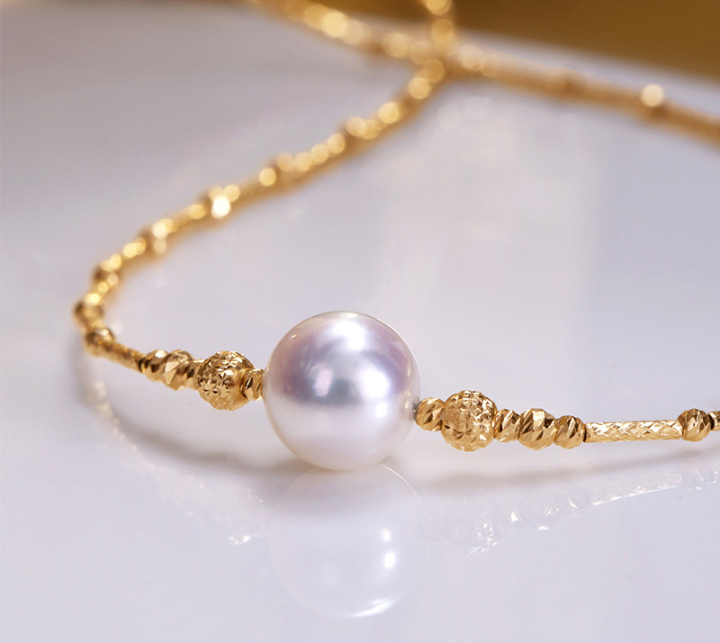 [ヘイズジュエリー]オーロラ9-9.5mmアコヤ天然海水ラウンドパールペンダントネックレス18Kゴールドシンプルで優しい万能デザ