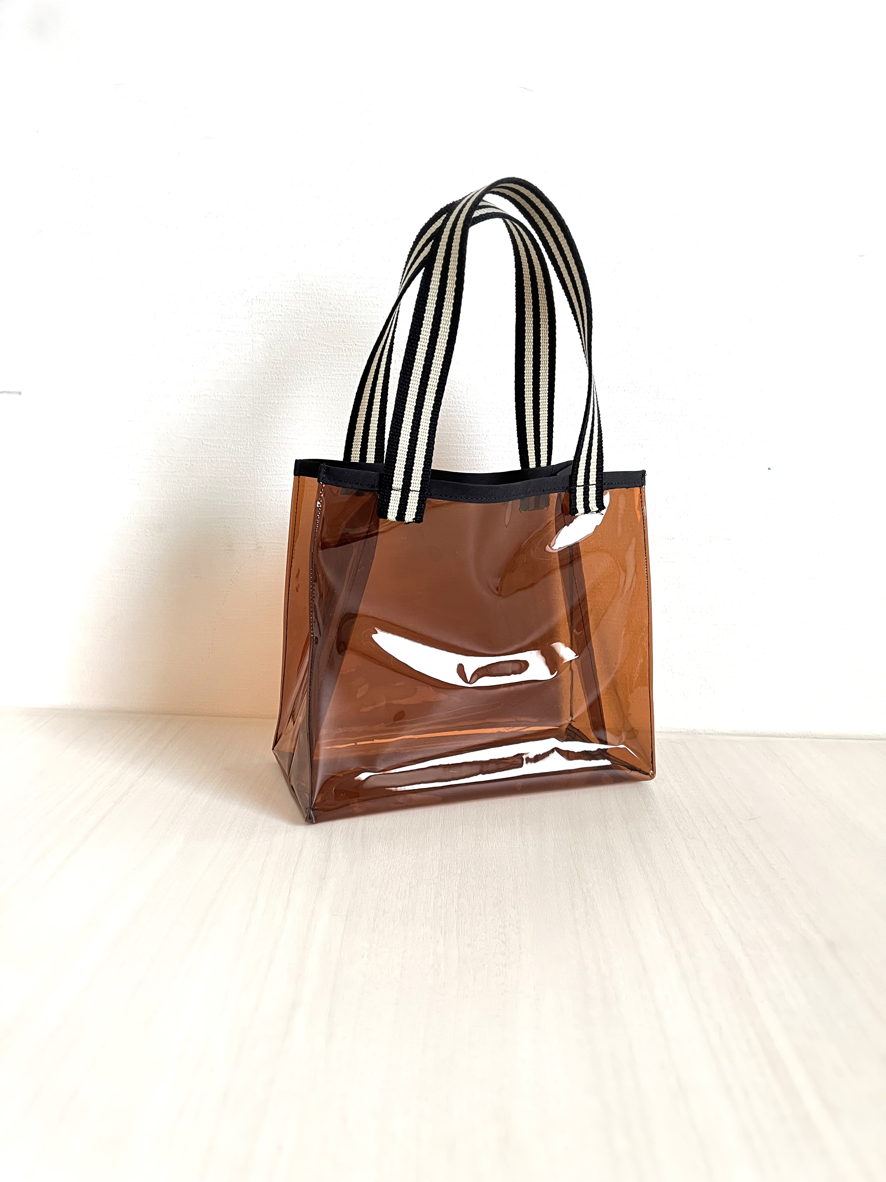 春夏　PVC クリアバッグ　ビニールミニトートバッグ　ブラウン