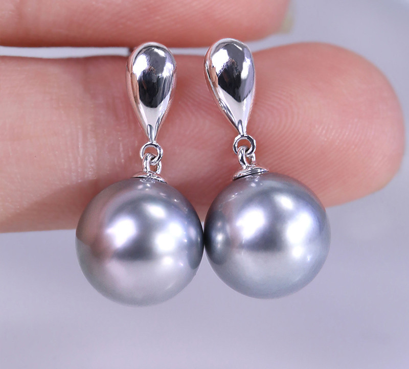 [ヘイズジュエリー] 9-10mm タヒチアンプラチナグレーイヤリング ミニマリストウォータードロップイヤリング シンプルで万能