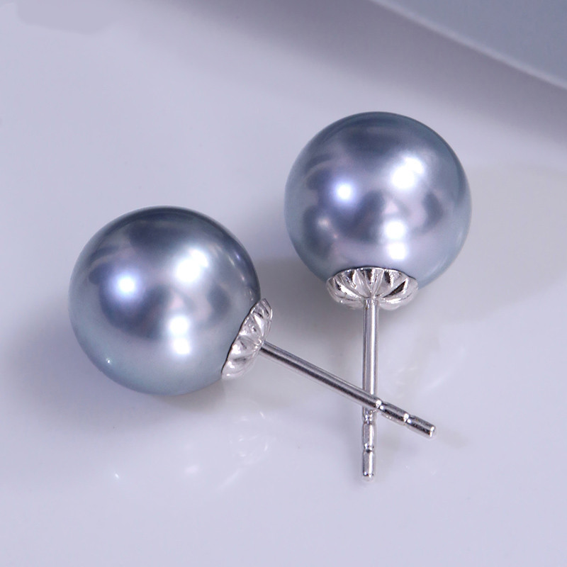 [ヘイズジュエリー] 8-13mm タヒチアンシーウォーターブラックパールプラチナグレープレーンスタッドピアス。高級感があり、エ