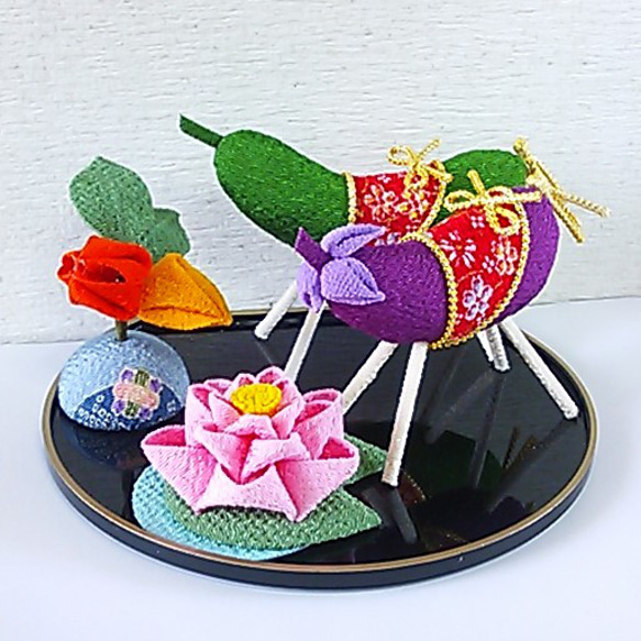 ちりめん細工 精霊馬 お盆飾り 蓮の花 つまみ細工 その他置物