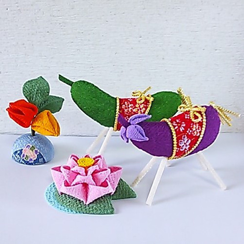 ちりめん細工 精霊馬 お盆飾り 蓮の花 つまみ細工 その他置物