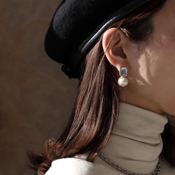 【outlet No.2】スクエアgold 1粒コットンパール イヤリング/ピアス（アレルギー対応） 7枚目の画像