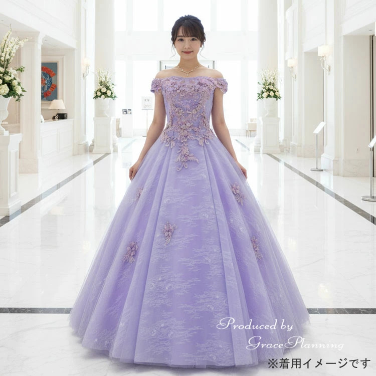 オフショルダー カラードレス  演奏会ドレス  結婚式 前撮り 声楽 舞台衣装 コスプレ ラベンダー　cd81805