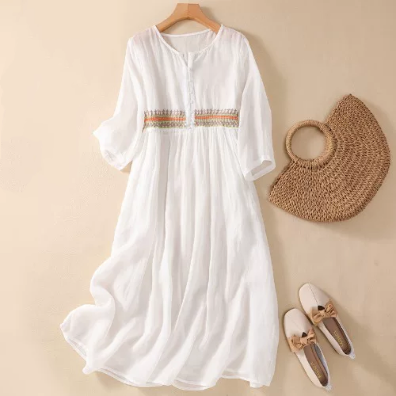 夏 のワンピース、コットンリネンワンピース、綿麻ワンピース、コットンワンピース