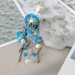 青色クラゲのしおり　ブックマーク　海　クラゲ　栞　読書　本　手帳　スケジュール帳　ディップアート　レジン　贈り物　 6枚目の画像