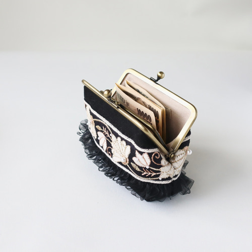 creema限定】ビーズ刺繍のコンパクトな親子がま口財布 カードポケット