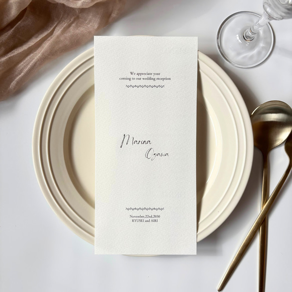 デザインE メニュー表付き席次表 100部 Standard】選べる7カラーWedding Menu & Name メニュー表 席札