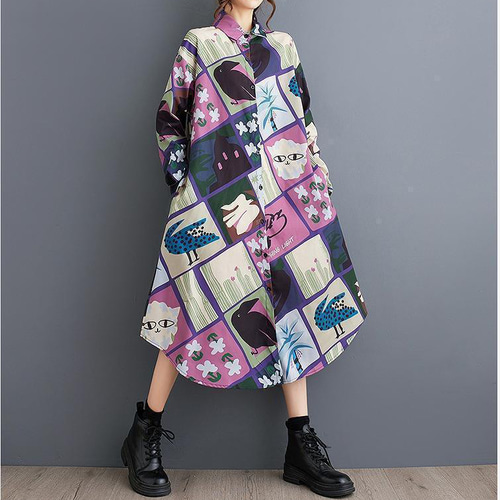 【大きいサイズ】 レディース ワンピース　春夏 秋 新品 長袖 大きいサイズ レディース ワンピース ロング シャツ 春夏 秋