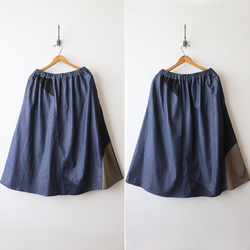 ⁑（送料無料）愉快なスカートまつり　８０cm丈　パッチワーク　ギャザー スカート　甘織デニム インディゴY66 10枚目の画像