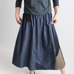 ⁑（送料無料）愉快なスカートまつり　８０cm丈　パッチワーク　ギャザー スカート　甘織デニム インディゴY66 5枚目の画像