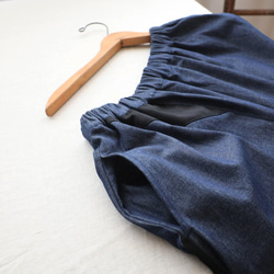 ⁑（送料無料）愉快なスカートまつり　８０cm丈　パッチワーク　ギャザー スカート　甘織デニム インディゴY66 9枚目の画像