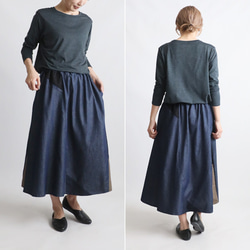 ⁑（送料無料）愉快なスカートまつり　８０cm丈　パッチワーク　ギャザー スカート　甘織デニム インディゴY66 6枚目の画像