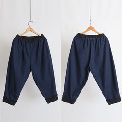 ⁂ラスト1　愉快なパンツ祭り　８５cm　ギマ擬麻コットン　パッチワーク　小花フリル裾　テーパード　Y70C 9枚目の画像