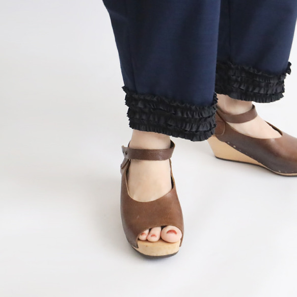 ⁂ラスト1　愉快なパンツ祭り　８５cm　ギマ擬麻コットン　パッチワーク　小花フリル裾　テーパード　Y70C 2枚目の画像