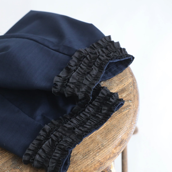 ⁂ラスト1　愉快なパンツ祭り　８５cm　ギマ擬麻コットン　パッチワーク　小花フリル裾　テーパード　Y70C 8枚目の画像