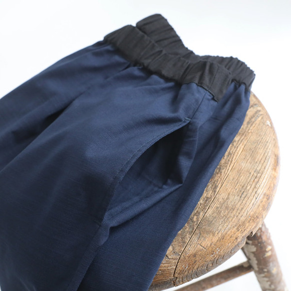 ⁂ラスト1　愉快なパンツ祭り　８５cm　ギマ擬麻コットン　パッチワーク　小花フリル裾　テーパード　Y70C 7枚目の画像