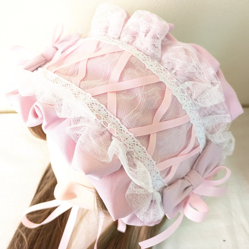 ダブルフリル×ダブルリボンのヘッドドレス ピンク ヘッドドレス