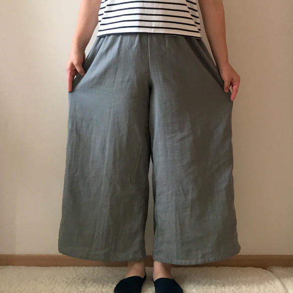ダブルガーゼ　ワイドパンツ（ミッドグレー）　〜ふわふわ柔らか　国産ガーゼ・綿100%〜 7枚目の画像
