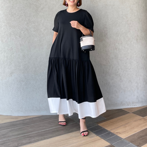 ゆったり着やせ♡大人可愛い♡美人シルエット裾バイカラーワンピース