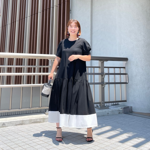 ゆったり着やせ♡大人可愛い♡美人シルエット裾バイカラーワンピース